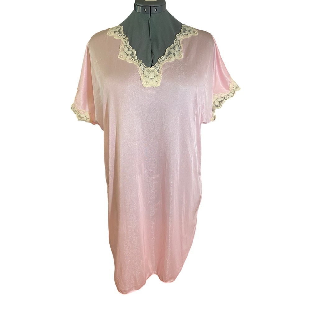 Kelly Reed Vintage Pink Nylon Lace Trim Nightgown One Size Sleepwear 7121